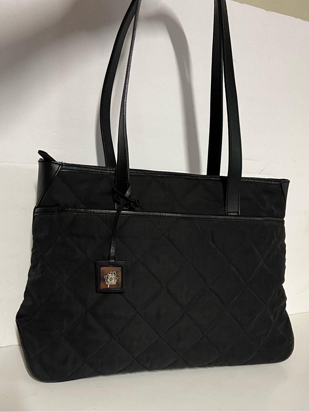 LAUREN RALPH LAUREN Black Quilted Tote Bag with Leather Trim - Women Bags
